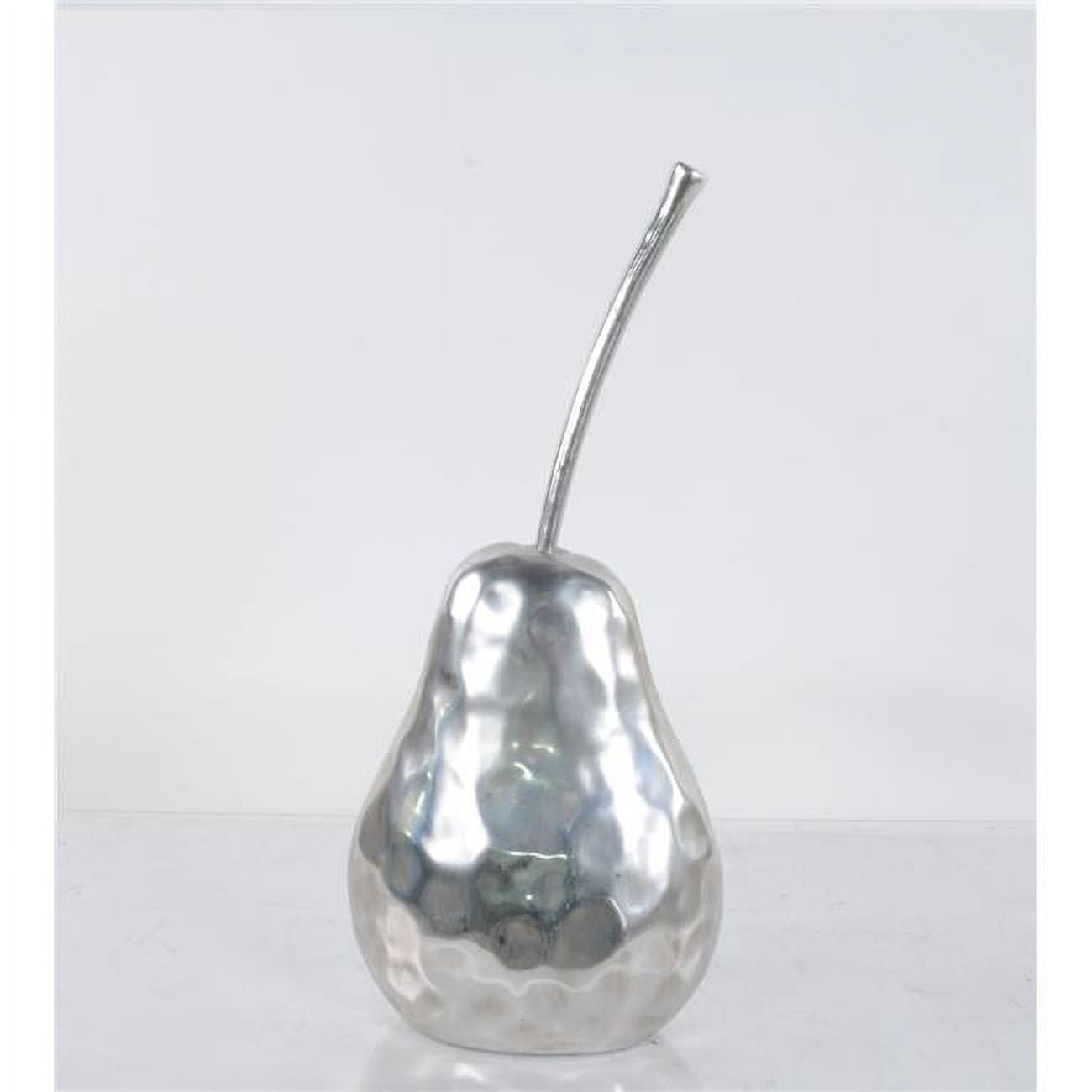 Elegant Nickel Finish Hammered Texture Pear Statue - 6 x 10 x 14 in.
