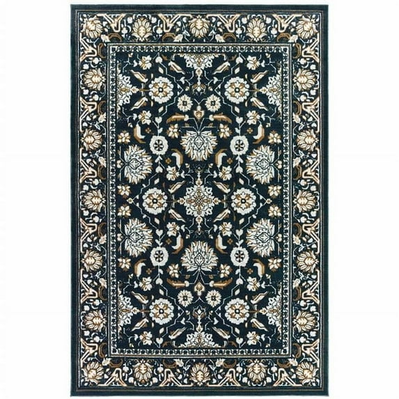 HomeRoots Navy Caramel & Ivory Oriental Power Loom Stain Resistant Rectangle Area Rug - 5 x 8 ft.