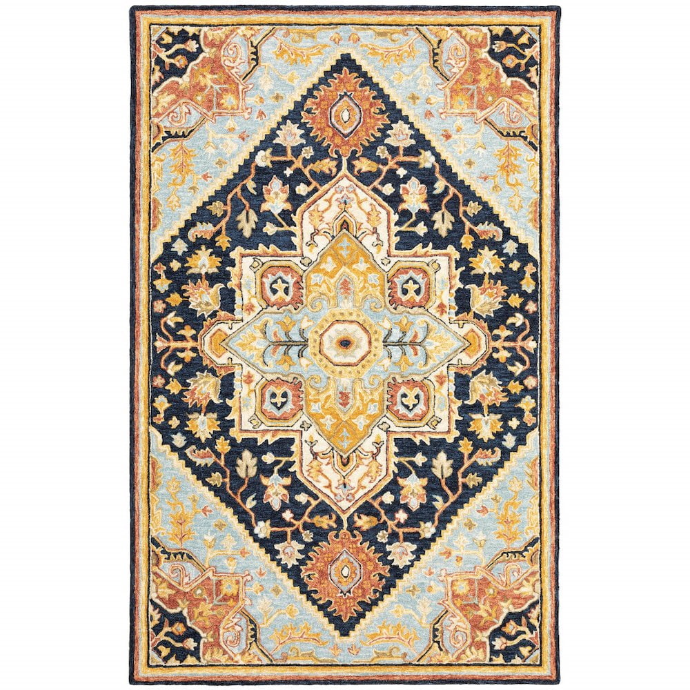 HomeRoots Navy Rust Blue Ivory And Gold Oriental Tufted Handmade Stain ...