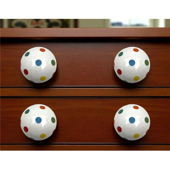 HomeRoots 635792 Off White Blue Red & Green Polka Dots Ceramic Drawer Pull Knobs - Set of 6