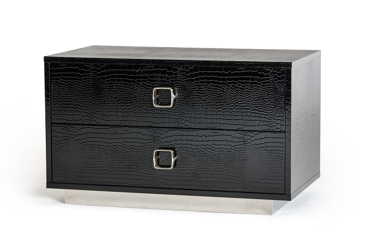 HomeRoots Office Modern Black Crocodile Nightstand