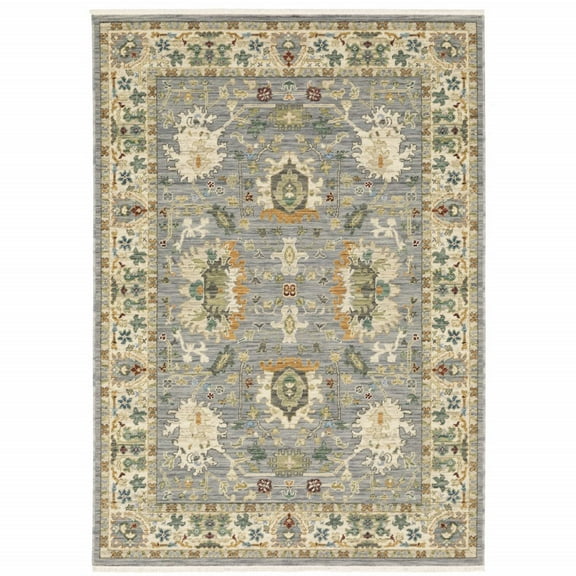HomeRoots Orange Teal Green Charcoal And Oriental Power Loom Stain Resistant Area Rug