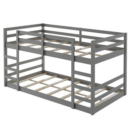 HomeRoots 403643 Pastel Gray Twin Over Twin Size Dual Ladder Bunk Bed