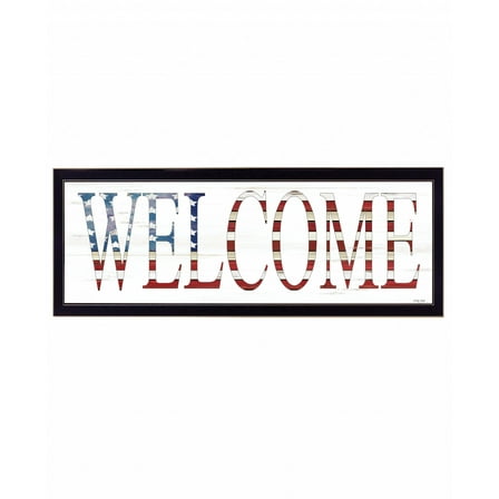 HomeRoots Patriotic Welcome 3 Black Framed Print Wall Art