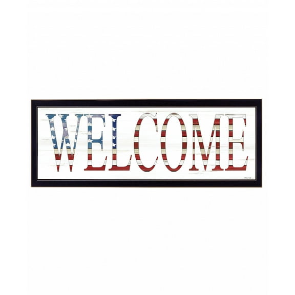 HomeRoots Patriotic Welcome 3 Black Framed Print Wall Art