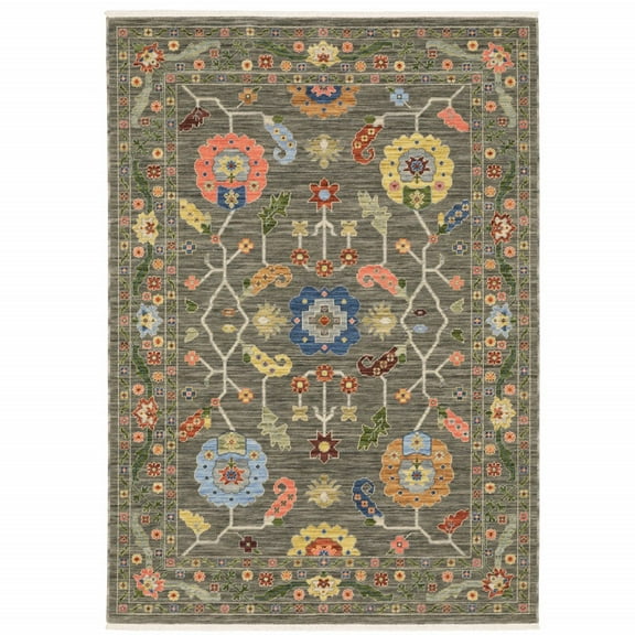 HomeRoots Pink Orange Rust Green And Oriental Power Loom Stain Resistant Area Rug