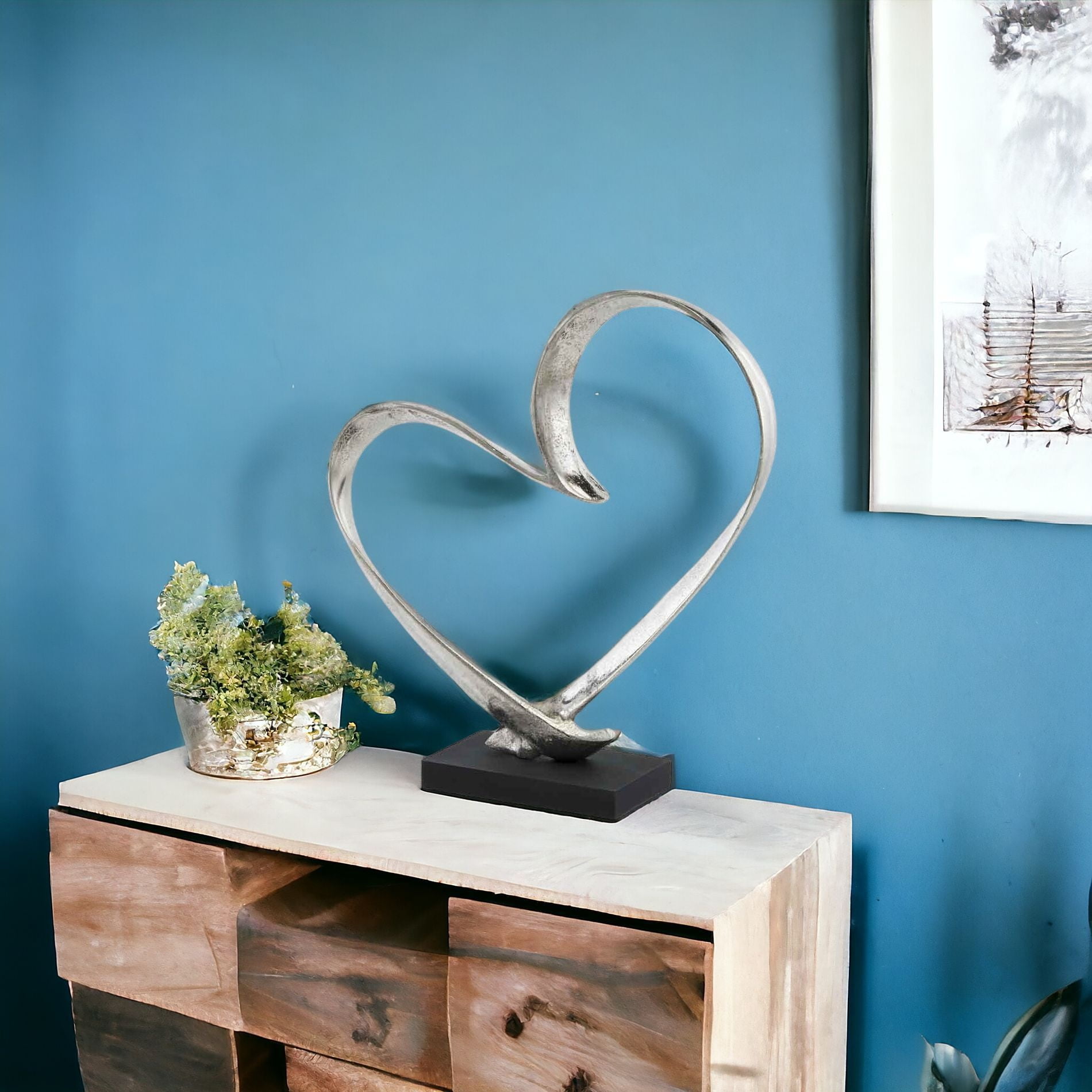 Raw Silver And Black Heart Sculpture Raw Silver And Black Heart Sculpture