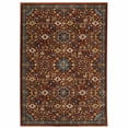 thumbnail image 1 of 5' X 8' Red Blue Gold And Ivory Oriental Power Loom Stain Resistant Area Rug With Fringe, 1 of 5