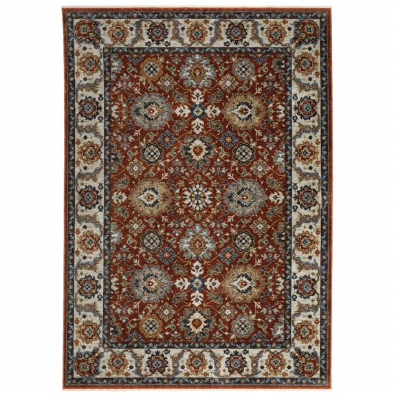 HomeRoots Red Blue Ivory Gold And Navy Oriental Power Loom Stain Resistant Area Rug