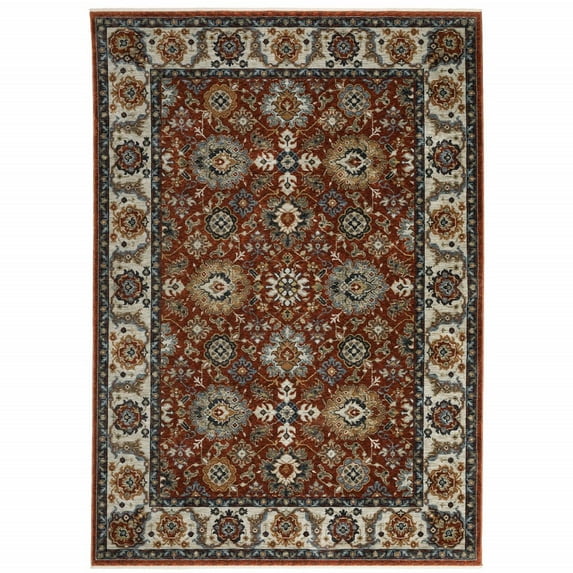 HomeRoots Red Blue Ivory Gold And Navy Oriental Power Loom Stain Resistant Area Rug