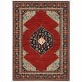 thumbnail image 1 of 8' X 11' Red Blue Orange And Ivory Oriental Power Loom Stain Resistant Area Rug With Fringe, 1 of 5