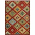 thumbnail image 1 of HomeRoots Red Green Gold Blue Teal And Ivory Geometric Power Loom Stain Resistant Area Rug, 1 of 6