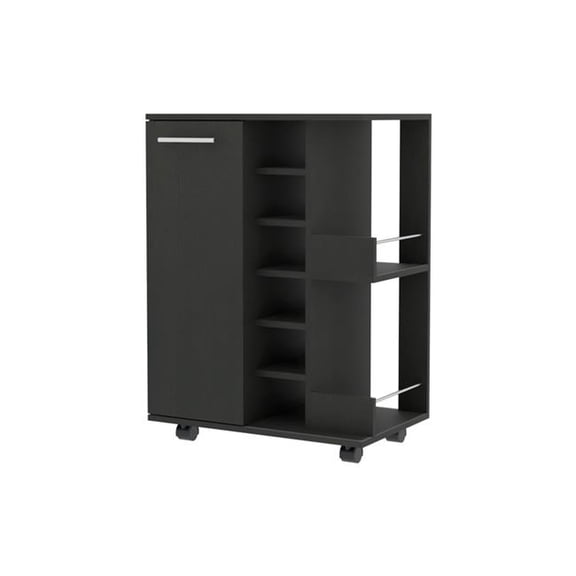 HomeRoots Rolling Bar Cart with Wine Storage, Black