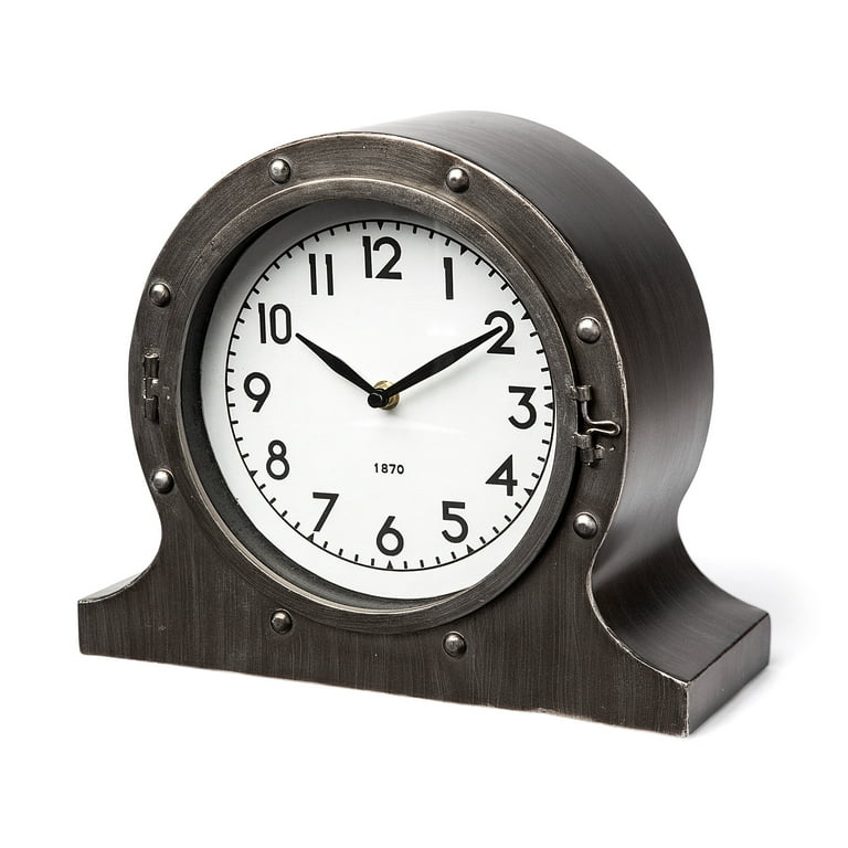 Rustic Brown Metal Porthole Desk Table Clock Rustic Brown Metal Porthole Desk Table Clock