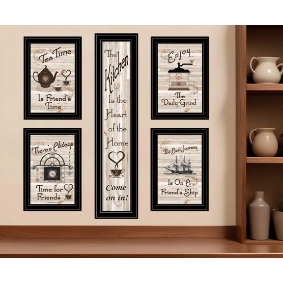 HomeRoots Set Of Five Kitchen Friendship Black Framed Print Kitchen Wall Art