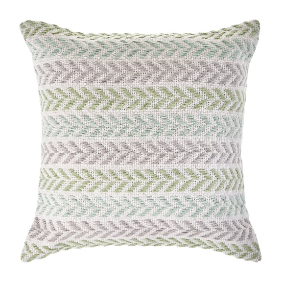 HomeRoots Set Of Four 18" X 18" Green Beach Chevron Cotton Zippered Pillow