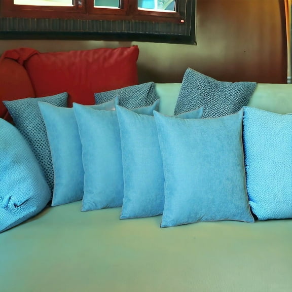 HomeRoots Set Of Four 20" X 20" Sky Blue Polyester Zippered Pillow Cover