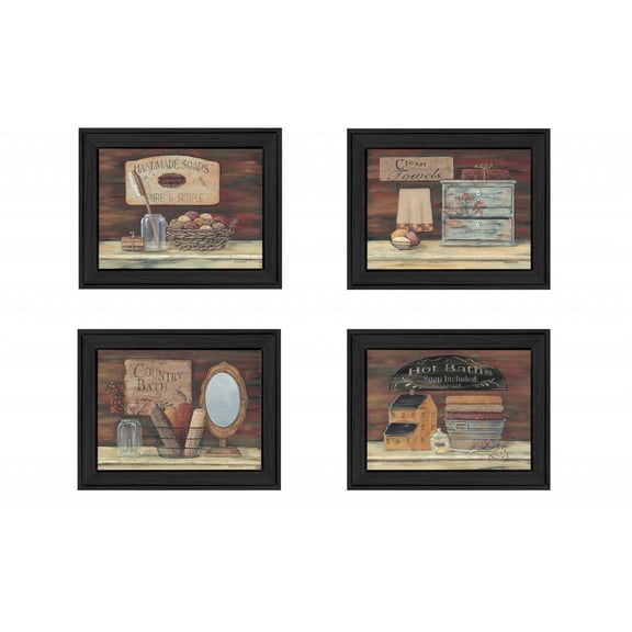 Set Of Four Bathroom I Black Framed Print Bathroom Wall Art