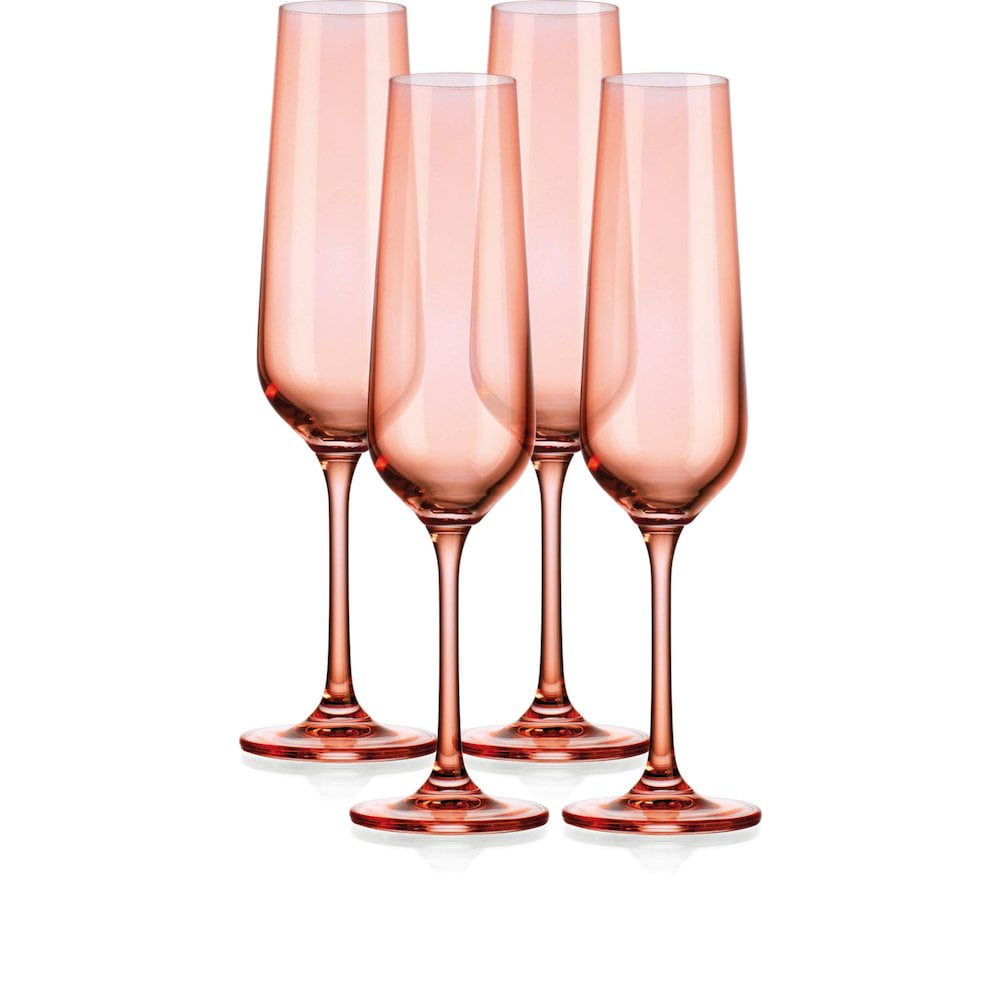 Set of 4 Blush Pink Glass Champagne Flutes