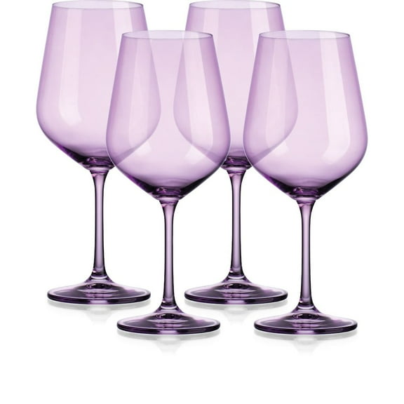 HomeRoots Set Of Four Translucent Purple Large Wine Glasses
