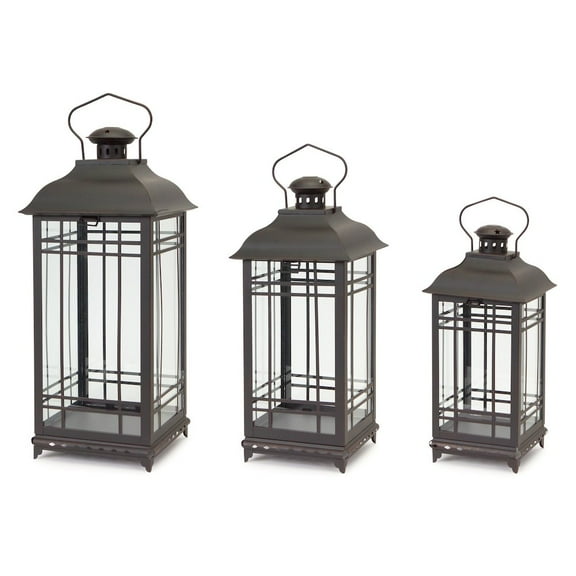 HomeRoots Set Of Three Black Flameless Floor Lantern Candle Holder