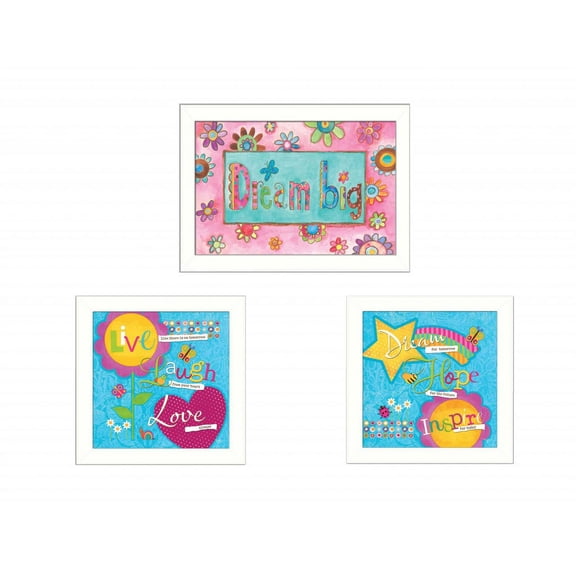Set Of Three Dream White Framed Print Wall Art