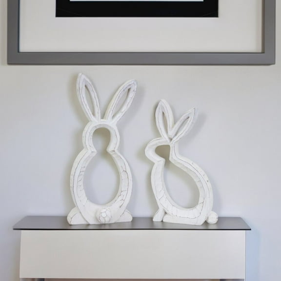 HomeRoots Set Of Two 11" White Polyresin Rabbit Figurine