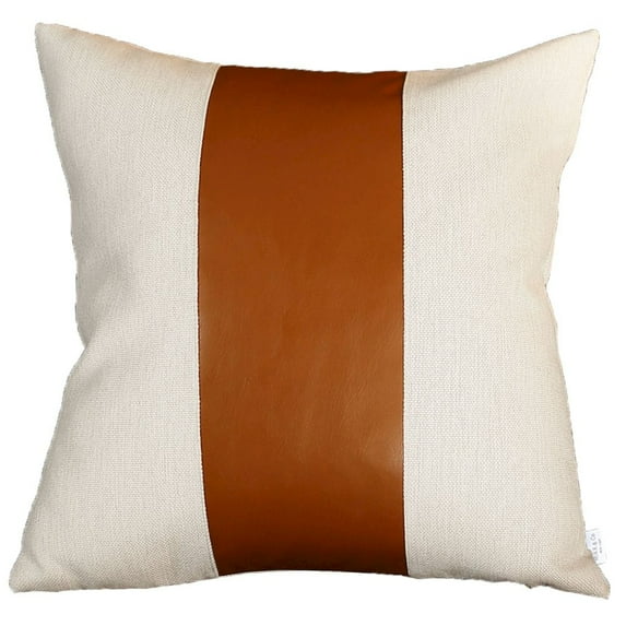 Set Of Two 20 X 20 Brown and Ivory Faux Leather Zippered Pillow cover