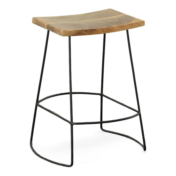 Set Of Two 25" Natural And Black Steel Backless Counter Height Bar Chairs With Footrest