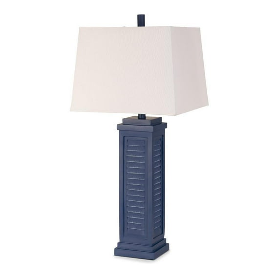 HomeRoots Set Of Two 32" Blue Shutter USB Table Lamps With White Square Shades