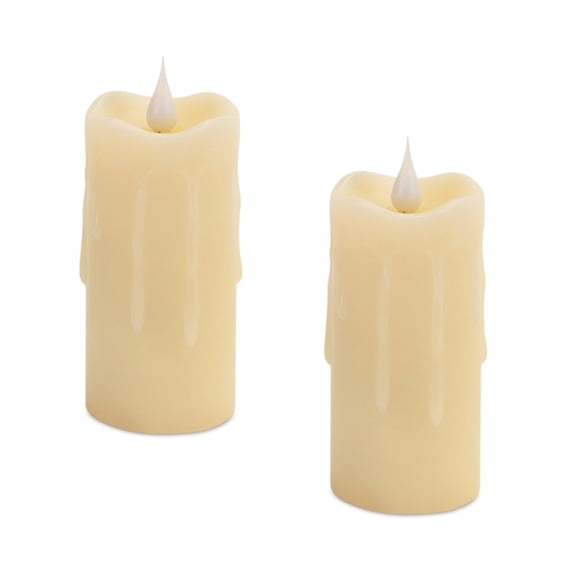 HomeRoots Set Of Two Beige Flameless Pillar Candle