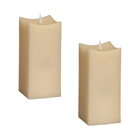 HomeRoots Set Of Two Beige Square Flameless Pillar Candles