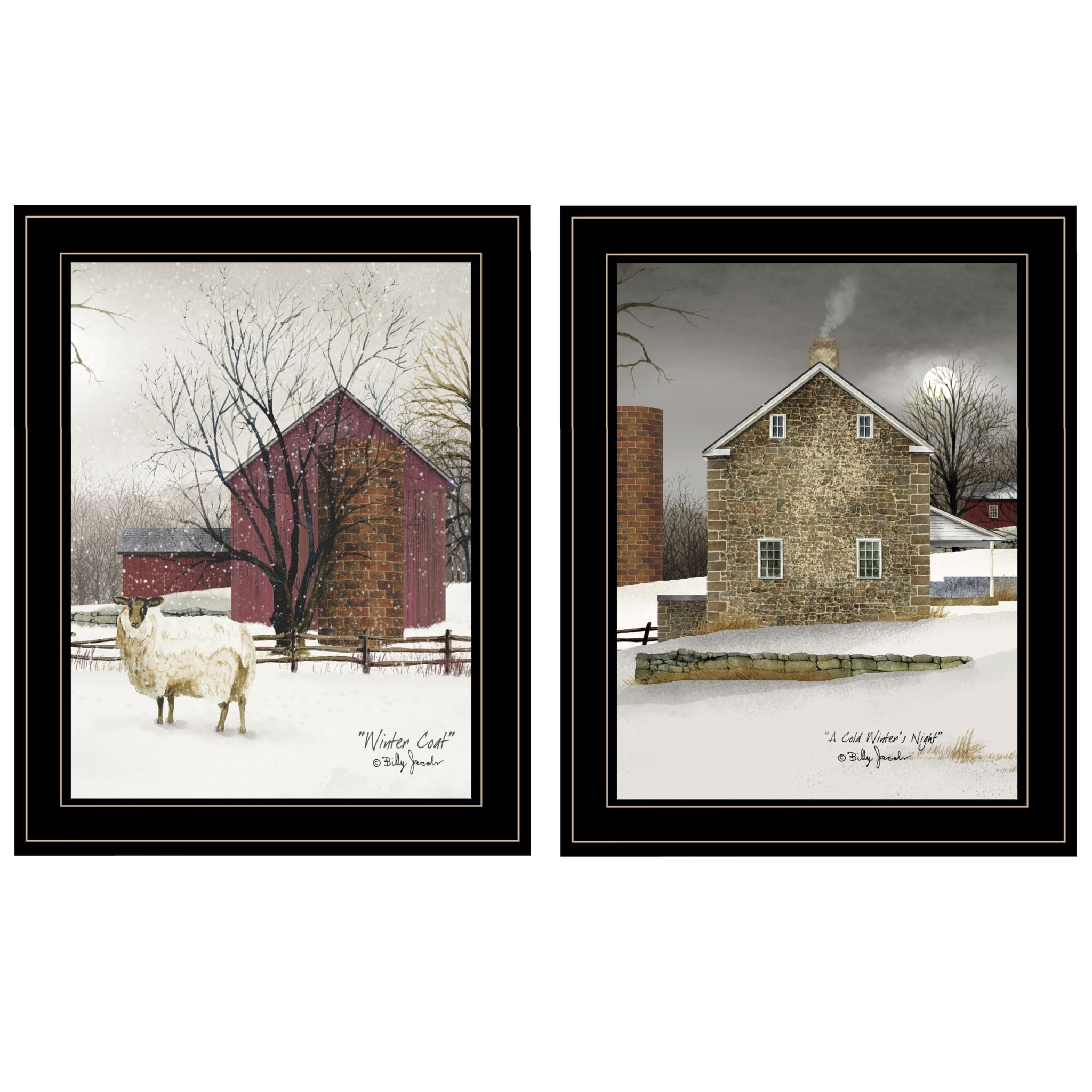Set of Two Black Framed Winter Scene Print Wall Art