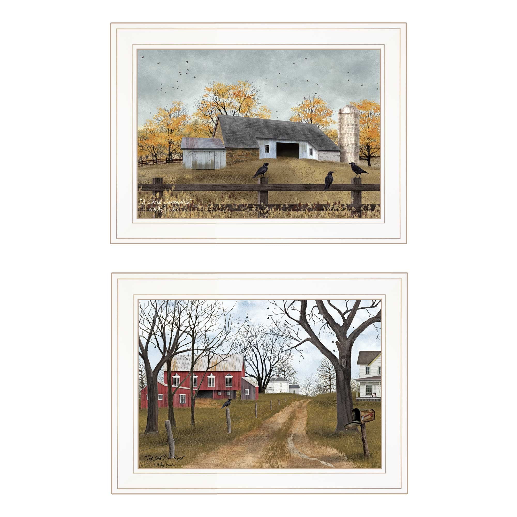 Set of Two White Framed Country Roads Print Wall Art