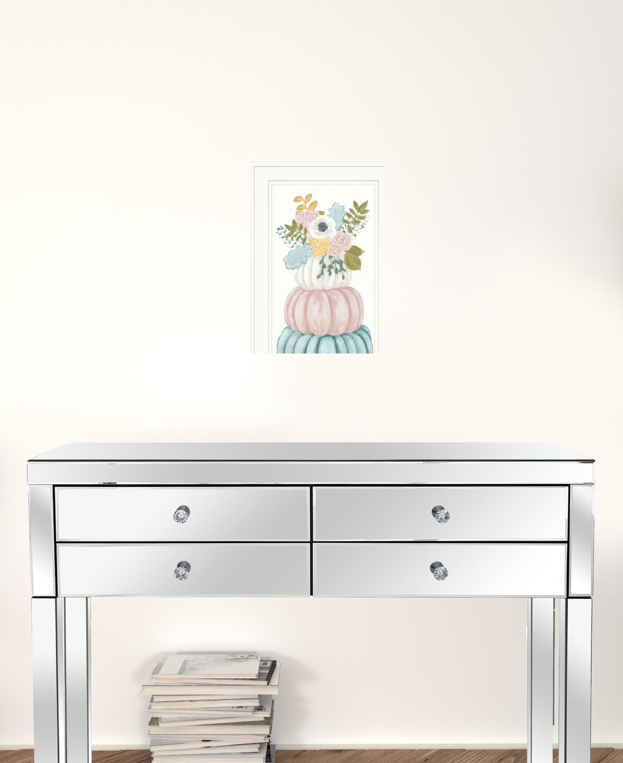 Set of Two White Framed Floral Pumpkin Prints