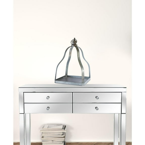 Set Of Two Gray Flameless Floor Lantern Candle Holder