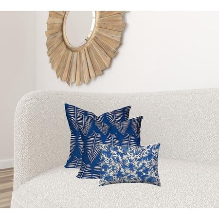 HomeRoots Set of Three 20" X 20" Blue and White Coastal Indoor Outdoor Throw Pillow