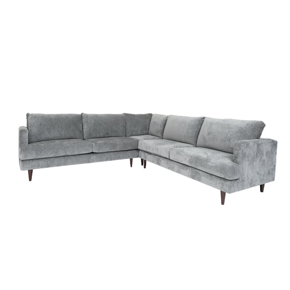 Silver Velvet L Shaped Three Piece Sectional
