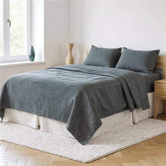 HomeRoots 520748 Slate Gray Linen Full Double Flat Sheet