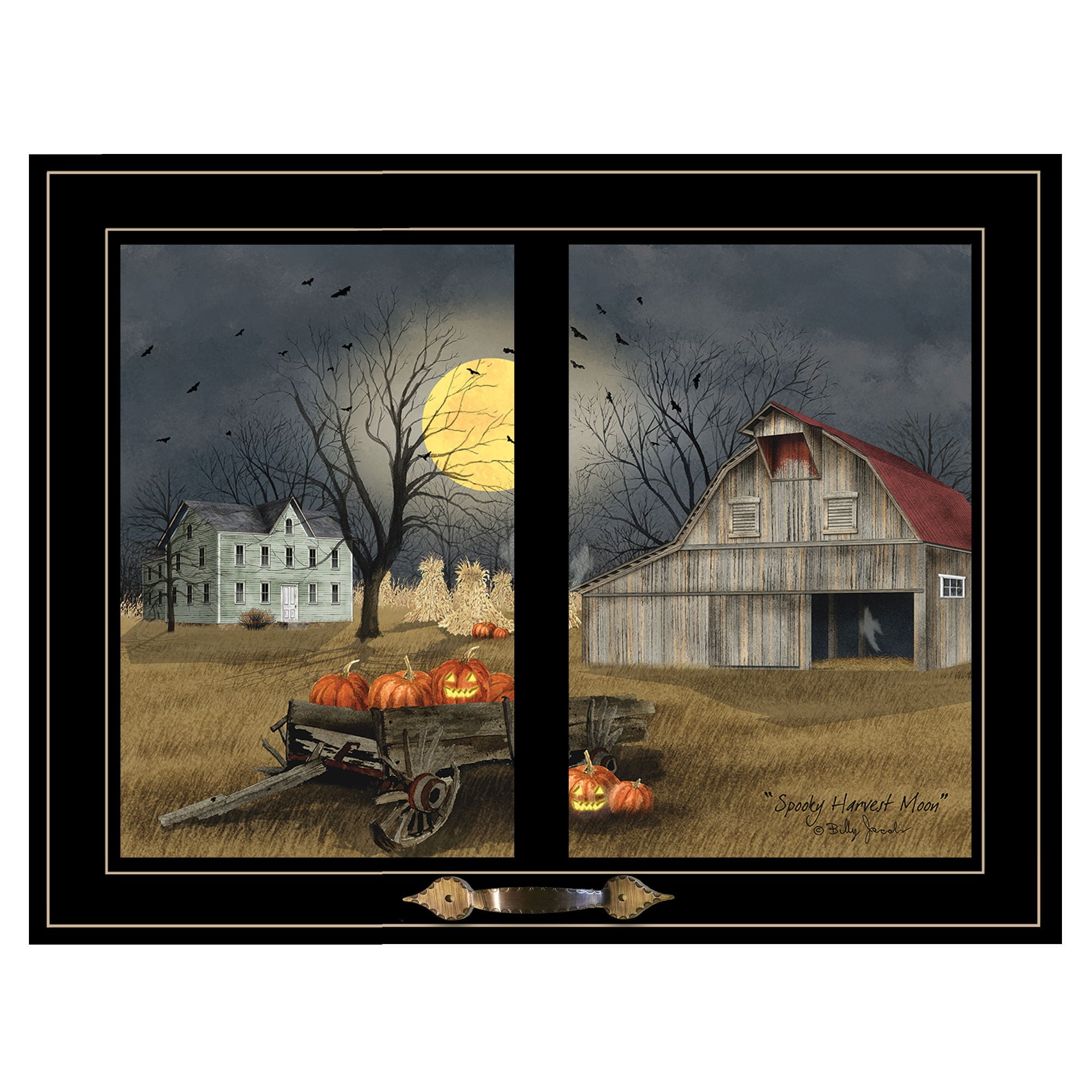 Spooky Harvest Moon Black Framed Canvas Print