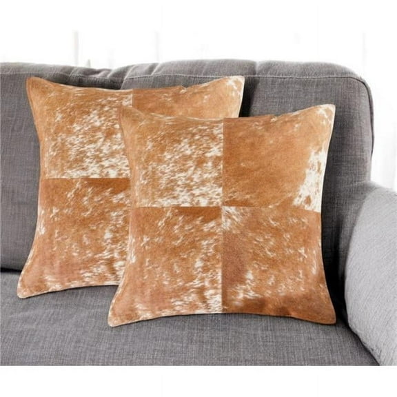 HomeRoots 544639 Square 18 in. Brown & White Cowhide Throw Pillows - Set of 2