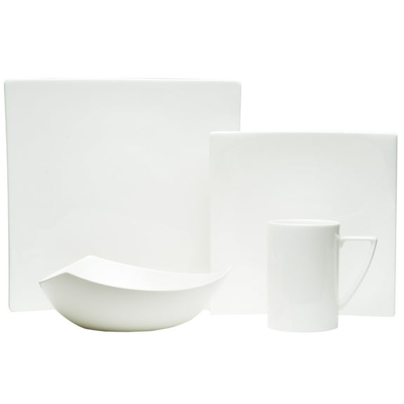 White Four Piece Square Bone China Dinnerware Set