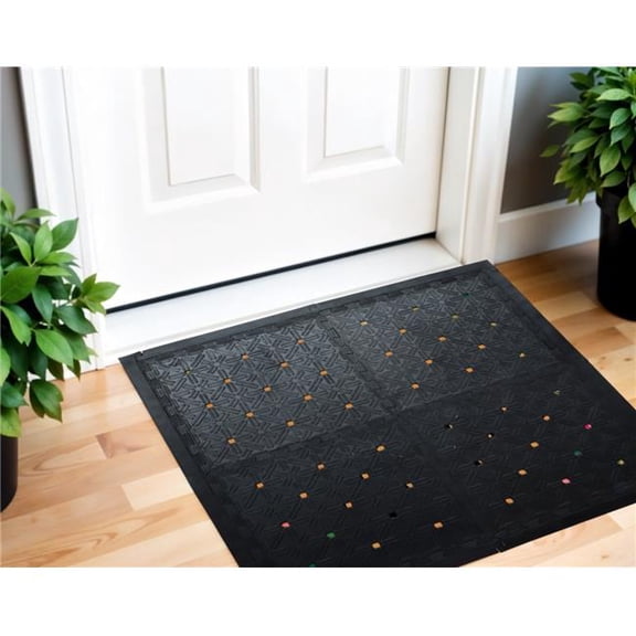 HomeRoots 573984 Square Interlocking Black Rubber Indoor & Outdoor Mats - Set of 4