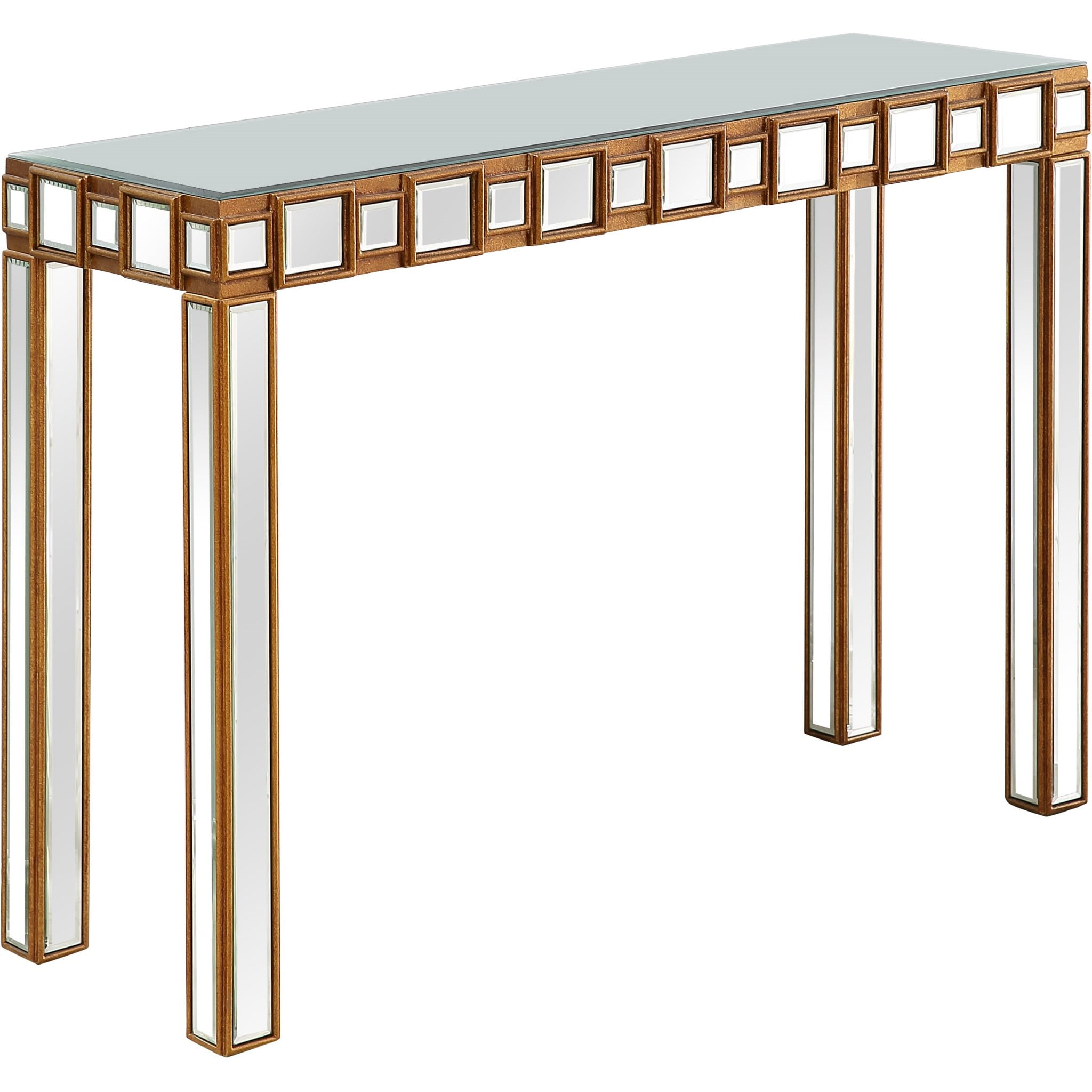 Sleek Mirrored Square Top Console Table with Reflective Surface