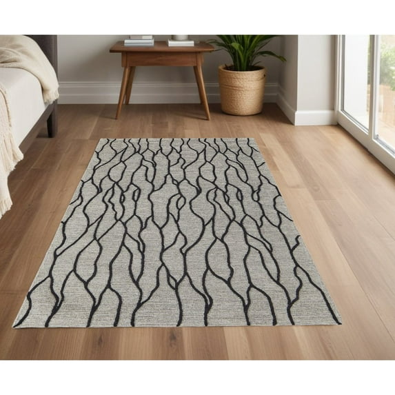 4' X 6' Taupe Black And Gray Wool Abstract Tufted Handmade Stain Resistant Area Rug