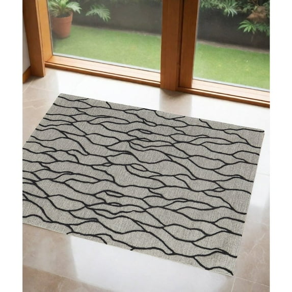 HomeRoots Taupe Black And Gray Wool Abstract Tufted Handmade Stain Resistant Area Rug