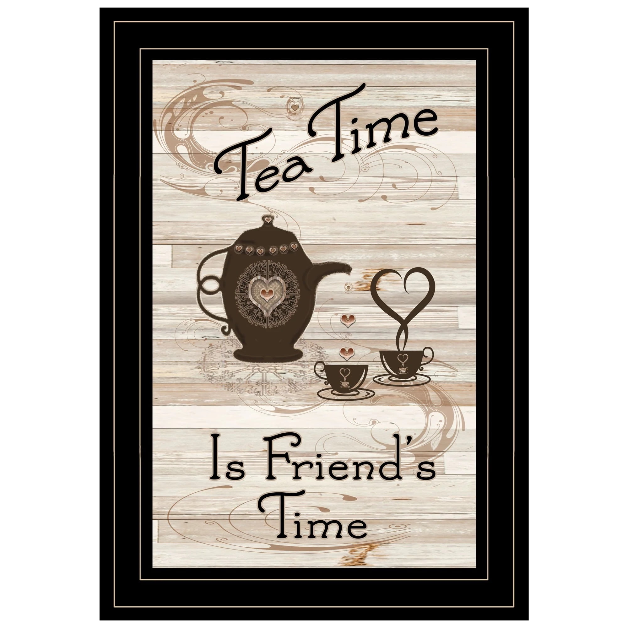 Tea Time Friends Quote Black Framed Print Wall Art