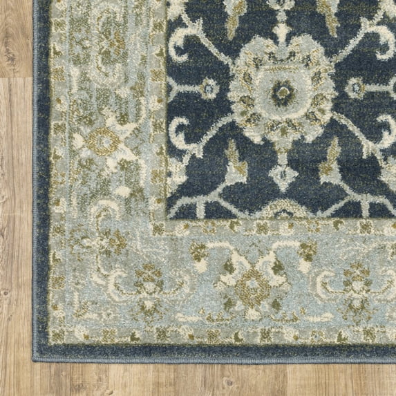 HomeRoots Teal Blue Ivory Green And Grey Oriental Power Loom Stain Resistant Area Rug