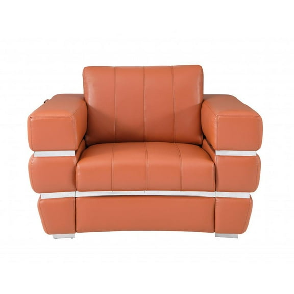 HomeRoots Terra Cotta Stripe Top Grade Italian Leather Chair