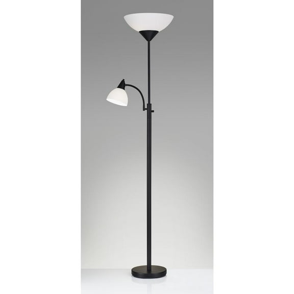 HomeRoots Torchiere Plus Chairside Floor Lamp in Black Metal